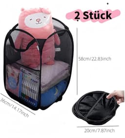 Thijox - 2 Stuks Opvouwbare Wasmand Met Handvat - Draagbare Zwarte Mesh Opbergmanden - Inklapbare Pop-Up Wasmanden Voor Thuis, Camping, Kinderen — thumbnail 5
