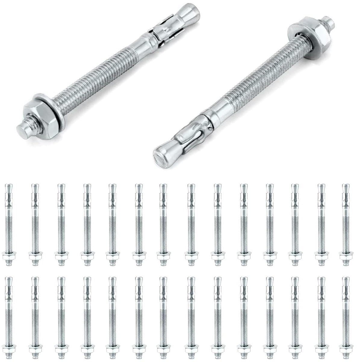 M10x110mm Bolt Anchors - Betonankers Muurankers - Zware Lasten Bevestigen - Corrosiebestendig Carbon Staal - 30 Stuks - Zilverkleurig — afbeelding 1
