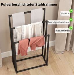 Wishdor - Droogrek - Vrijstaand handdoekenrek met 3 stangen - modern en ruimtebesparend - voor badkamer of wasruimte - metaal - zwart - 45 x 21,5 x 85 cm — thumbnail 5