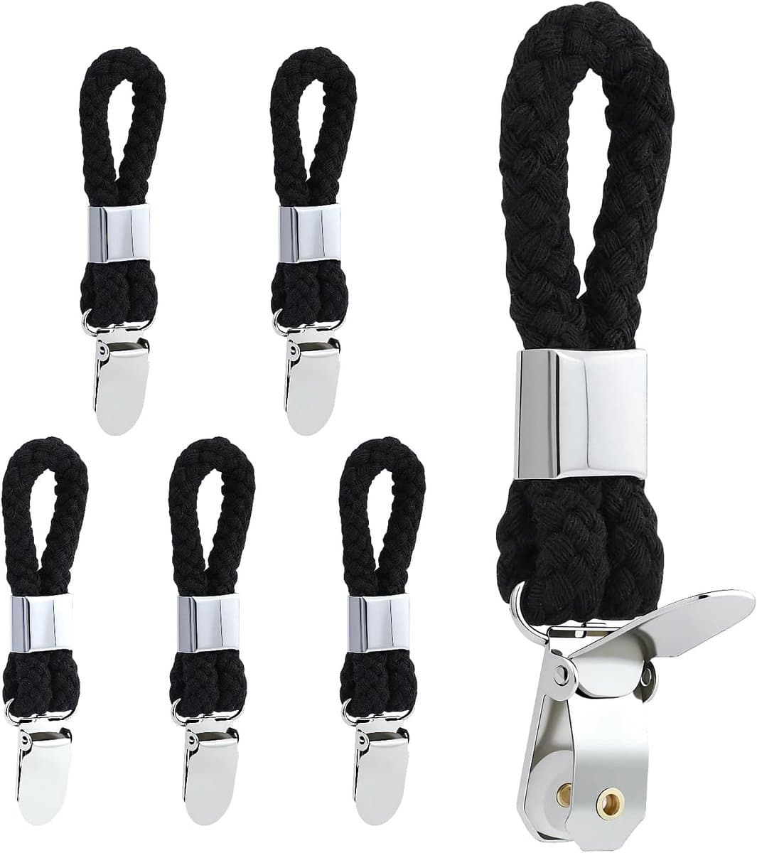 5 stuks handdoekklemmen, hangers voor handdoeken, handdoekhangers zonder naaien, handdoekclips met lussen, zwarte handdoekclips om op te hangen, handdoeklussen — afbeelding 1