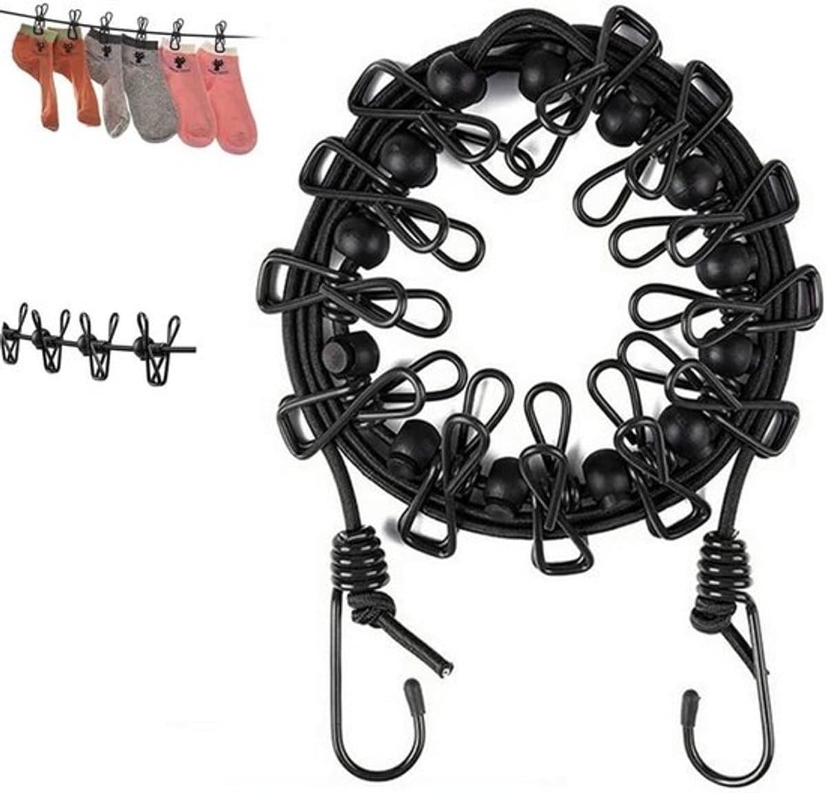 Draagbare elastische waslijn - Reis-waslijn met 12 draadclips — afbeelding 1
