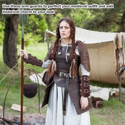 Armbeschermers set van 2 stuks – Viking stijl leren bracers voor mannen en vrouwen – verstelbare PU leren armstukken voor cosplay, carnaval, LARP, zwart — thumbnail 2