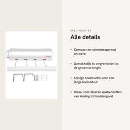 Waslijn Uittrekbaar Tot 3,75 m - Wanddroogrek - Intrekbare Waslijn - Duurzaam - Eenvoudig Te Installeren - Vergrendelingsmechanisme - Drooglijn — thumbnail 2