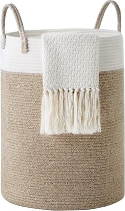 Wasmand - Vuilnismand - Opbergmand - Wasmand van touw - Opvouwbaar - Diameter 38 cm - Hoogte 50 cm - Bruin — thumbnail 1