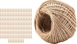 250 Pcs Wooden Clothespins, Mini Pince A Linge Bois Mini Clothes Pins Clip Peg With 1 Roll 50 Meter Jute Twine — thumbnail 1