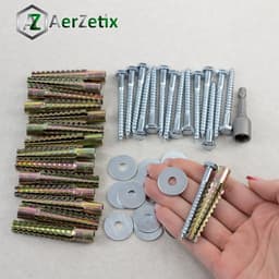 - Set van 15 metalen expansiepluggen met externe vertanding Ø8x60 mm kleur goud + 15 houtdraadbouten Ø6x60 mm gedeeltelijke schroefdraad + 15 brede ringen voor M6-bout + zeskantsleutel SW10 — thumbnail 3