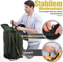 Waszak vuile was XXL 115 liter, waszak voor op reis met 2 gevoerde schouderbanden, waszak voor op reis, opvouwbare opbergzak, kledingtas, plundry bag rugzak — thumbnail 5