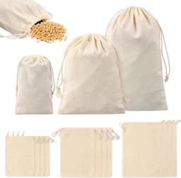 Natuurlijke katoenen zakjes met trekkoord - Sieraden cadeau - Beige - Set van 12 — thumbnail 1