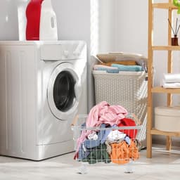 Wasmand op wielen - Opbergmand - Kleding sorteren - Met handgrepen - 38x31x28.5cm - Wit — thumbnail 3