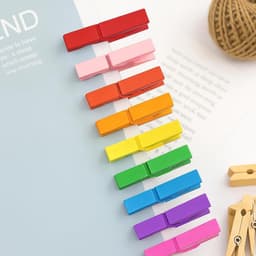 Kleurige Houten Kledingknijpers 7 cm - 50 Stuks Foto Clips met 10 m Jute Touw voor Kinderen, Knutselen en Verjaardagsdecoratie — thumbnail 5