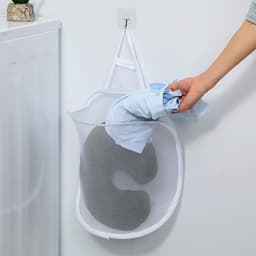Vouwbare Wasmand 40 x 29.5 cm in Wit en Grijs, Set van 2 - Wandmontage Waszak voor Organiseren van Speelgoed en Kleding in Kinderkamer — thumbnail 4