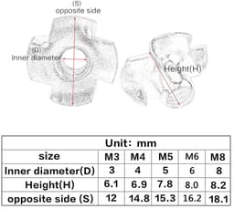 SnelShoppen - T-nut 4-tanden voor houtbewerking, gegalvaniseerd koolstofstaal, M4×50, schroefsets, roestbestendig, meubelaccessoires, eenvoudig te ins — thumbnail 4