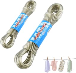 SnelShoppen - 2-delige waslijn voor buiten, kledinglijn met staalkern, 20 meter lang, 2 mm en 3 mm dik, ideaal voor tuin, camping en buitengebruik — thumbnail 1