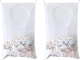Set van 2 hangende wasmanden in wit, gemaakt van duurzaam materiaal, ideaal als waszak en organizer voor slaapkamer en badkamer met handige deurbevestiging — thumbnail 1