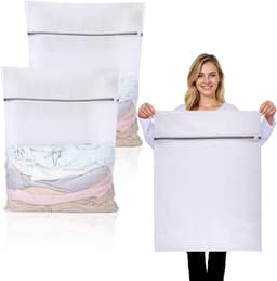 2 Stuks Wasnet Groot, 60x80cm Herbruikbaar Waszak voor Wasmachine met Rits voor Kleding, Shirts, Truien en Broeken (XXL, Wit) — thumbnail 1