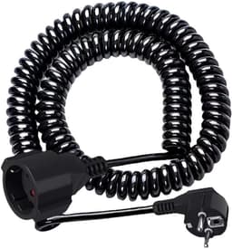 SnelShoppen - Spiralextensie kabel met veiligheidscontact - 2 m - Uittrekbare spiralen kabel - 3 x 1,0 mm² voor camping, tuin, keuken, binnen en buite — thumbnail 1