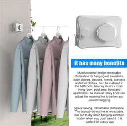 SnelShoppen - Uittrekbare Kledinglijn 5.1m, Wandgemonteerde Waslijn met RVS Kabel, Ruimtebesparend, Niet Doorhangend Ontwerp, Tot 20kg — thumbnail 4