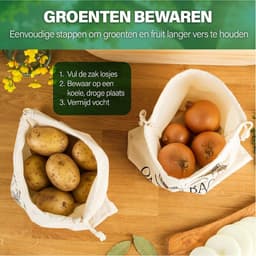Aardappel en Ui Opbergzak - Groente Bewaartas - Verse Groenten Bewaren - Ademend Katoen - 40x30 cm - Natuurlijk — thumbnail 5