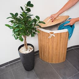 3x wasmand hoekmodel bamboe - 60 liter - deksel - wasbox - driehoekig - natuur — thumbnail 3
