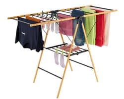 Wasrek inklapbaar - 100x148x56 cm - inklapbaar - staand - bamboe - zwart — afbeelding 1