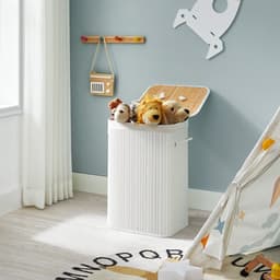 Wasmand - Bamboe Wasmand - Kledingmand - Wasopberger - Inklapbare Wasmand - Rieten Wasmand - Wit - 40 x 30 x 60 cm — thumbnail 4