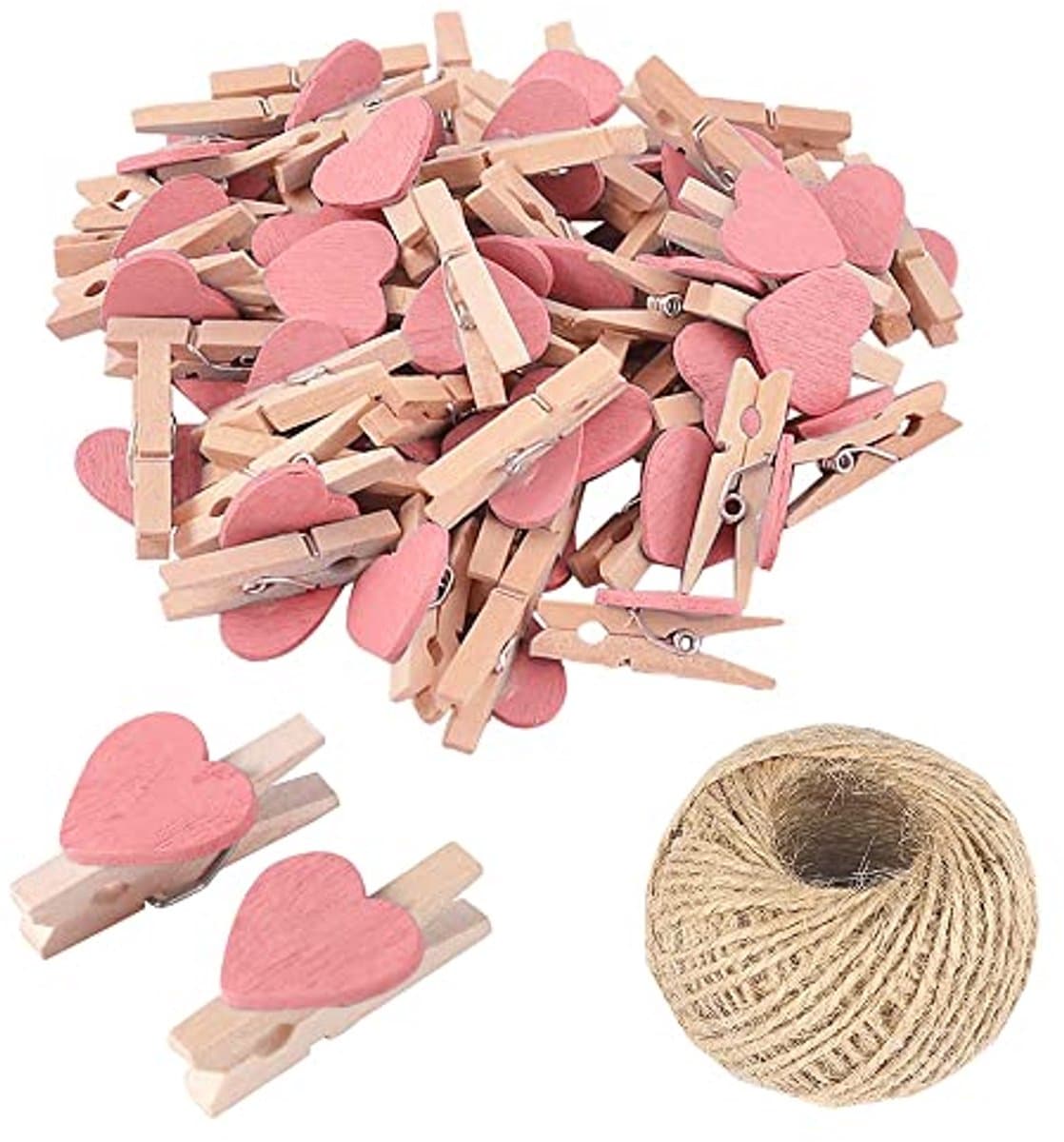 50 stuks roze mini houten hart wasknijpers voor fotoweergave en knutselen — afbeelding 1