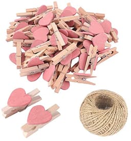50 stuks roze mini houten hart wasknijpers voor fotoweergave en knutselen — thumbnail 1