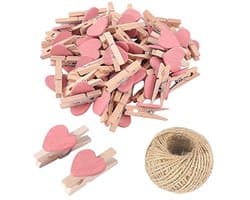50 stuks roze mini houten hart wasknijpers voor fotoweergave en knutselen