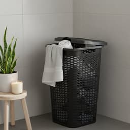 Plasticforte Wasmand Ventilation - 2x - met deksel - zwart - kunststof - 51 liter - 43 x 35 x 61 cm - Badkamer - Wasgoed - Nieuw design - Zeer stevig — thumbnail 2