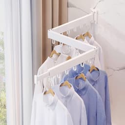 Drying Rack - Wall Mounted Clothes Rail - 120 cm Extendable Folding Clothes Rack - 18 Hanging Hooks for Balcony - Laundry Room - Bathroom - Bedroom - 3 Folding Heats - White — thumbnail 3
