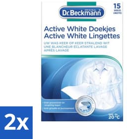 2 x Dr. Beckmann Active White Sheets 15 stuks per verpakking - Witte Was - Wasverzorging - Grauwsluier - Vergeling - Witmaakdoekjes — thumbnail 1