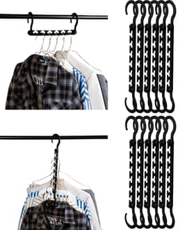 10-stuks Ruimtebesparend droogrek voor kleding - Multifunctioneel stapelrek - Droogrek met 360° draaibare haak - Met 6 sleuven - Bespaart kastruimte - Perfect voor studentenkamers, kluisjes en kasten thuis - Zwart — thumbnail 1