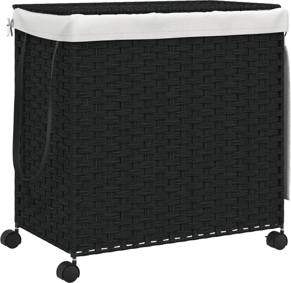 vidaXL - Wasmand - op - wielen - 60x35x60,5 - cm - rattan - zwart — afbeelding 1