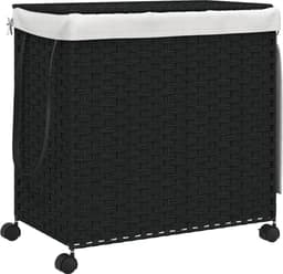 vidaXL - Wasmand - op - wielen - 60x35x60,5 - cm - rattan - zwart — thumbnail 1