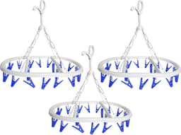 CM Wasgoed droogcarrousel/droogmolen - 3x - 20 clips/knijpers - wit/blauw - kunststof - 29 x 42 cm — thumbnail 1