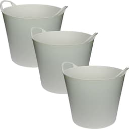 Flexibele emmer/wasmand/kuip - 3x stuks - wit - 20 liter - Opbergmanden - Wasmanden - Flexibele emmers - 35 x 30 cm — thumbnail 1