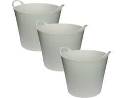 Flexibele emmer/wasmand/kuip - 3x stuks - wit - 20 liter - Opbergmanden - Wasmanden - Flexibele emmers - 35 x 30 cm