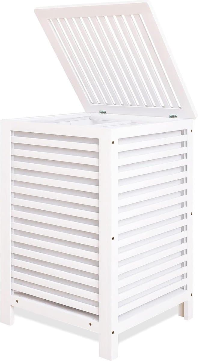 Dubbele wasmand met deksel 120L bamboe - wasmand met verwijderbare binnenzak - 2-delige kledingverdeler - Wassorteerder voor wasruimte - badkamer - slaapkamer (wit) wassorteerder — afbeelding 1