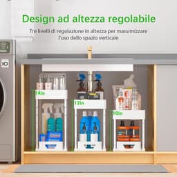 Uittrekbare kastorganizer - 2 verdiepingen - keuken - 4 haken - hangbeker - opheffen wastafel rek Wasmachine rek — thumbnail 5