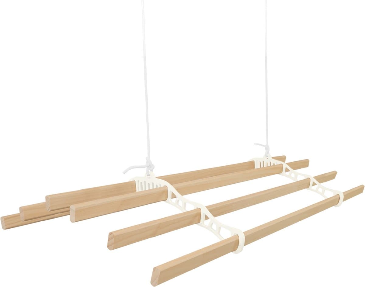 Kledingrek Plafond Katrol - Ivoor– 2.4m 6-lat plafond wasrek — afbeelding 1