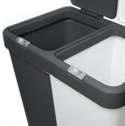 Wasmand - 2 Vakken met Deksel - Met Touch Deksel - Gemaakt van 100% gerecycled kunststof - 80 L - wasmand met deksel - Wassorteerder - Grijs - Wit — thumbnail 4