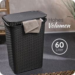Set van 2 rotan wasmanden met deksel 60L zwart, wasboxset wasemmer wascontainer modern voor badkamer was vuile was, wasmanden vuile wascontainer opvangmand — thumbnail 5