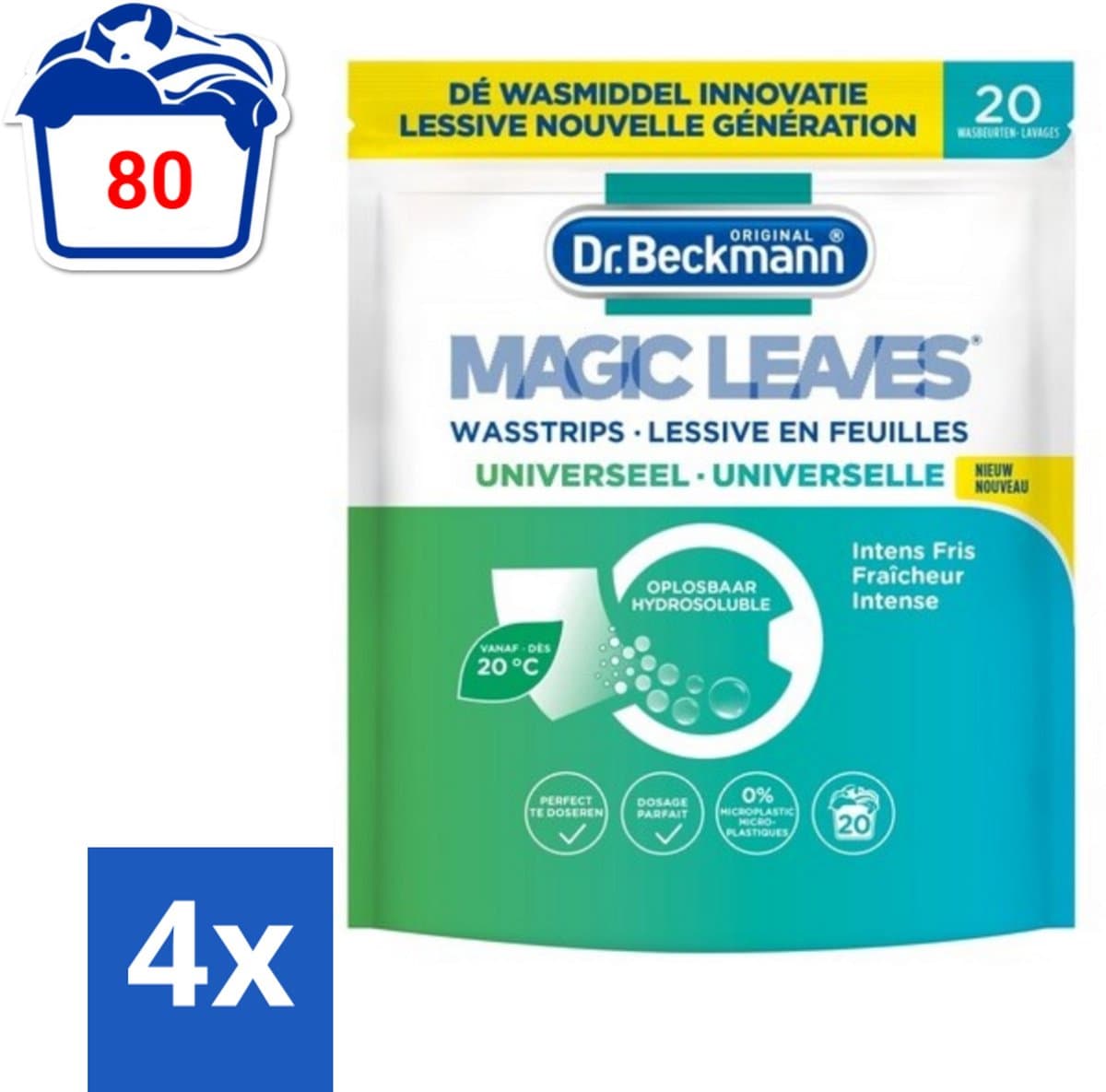 Dr. Beckmann Wasmiddeldoekjes Universeel 20 stuks per verpakking - Voordeelverpakking - 4 stuks — afbeelding 1