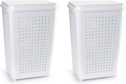Plasticforte Wasmand met deksel - 50 liter - wit - kunststof - 41x31x61 cm — thumbnail 5