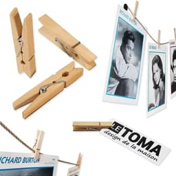 Fototouw met klemmen voor creatieve en mooie decoratie, 150 cm fotolijn van natuurlijk hennep en 12 rustieke houten knijpers zorgen voor het juiste licht. — thumbnail 2