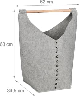 vilten wasmand - 50 liter - met handgreep - opvouwbaar - lichtgrijs-natuur — thumbnail 4
