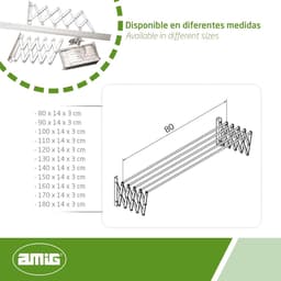 Wanddroogrek Uittrekbaar Aluminium Droogrek 80cm - Roestvrij en Corrosiebestendig - Eenvoudige Wandmontage - Inklapbaar Ruimtebesparend - Binnen en Buiten Gebruik - Zilver - Metaal Wanddroogrek — thumbnail 5