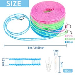 Draagbare Winddichte Nylon Waslijn - 3 Stuks 8m met Antislip Pins voor Binnen en Buiten — thumbnail 4