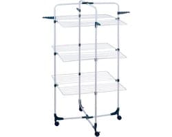 Dirt Devil Droogrek ‑ 30 kg Draagvermogen ‑ 3 Niveaus met 6 Plateaus ‑ 30 meter Lijnlengte ‑ 4 Haken voor Kledinghangers ‑ Wieltjes