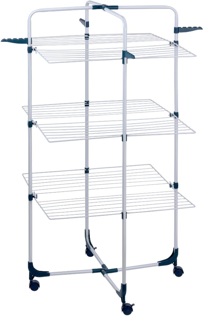 Dirt Devil Droogrek ‑ 30 kg Draagvermogen ‑ 3 Niveaus met 6 Plateaus ‑ 30 meter Lijnlengte ‑ 4 Haken voor Kledinghangers ‑ Wieltjes — afbeelding 1
